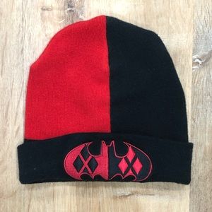 DC Comics Batman & Harley Quinn Black & Red Winter Knit Hat Adult Clean!!